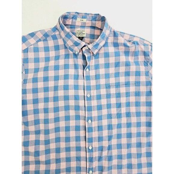 J. Crew Slim Stretch Size XL Men's Blue Pink Check Button Down Long Sleeve Shirt - Picture 11 of 11